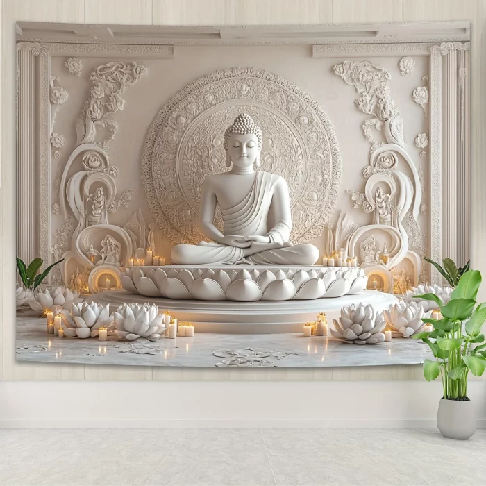 Buddha Prayer Tapestry Contemporary Golden Buddha and Lotus Mandala Serenity Meditation Theme Religious Theme Zen Home Deco - Image 4