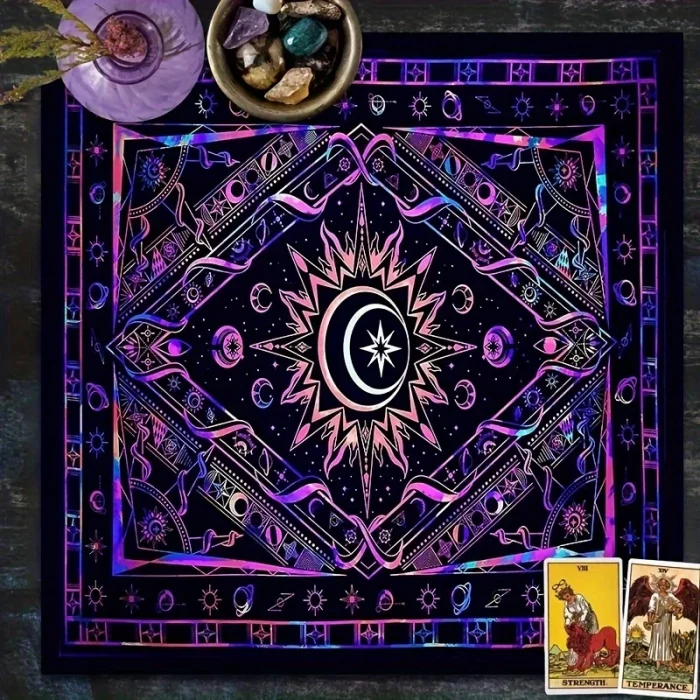 VIKAMA Mandala Flower Tarot Card Tablecloth Sun Tai Chi Tarot Card Tablecloth Divination Cloth Oracle Card Mat Home Decor - Image 3
