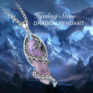 Eudora Dragon Twining Hexagonal Natural Amethyst Prismatic Necklace Energy Healing Stone Crystal Pendant Man Women Jewelry Gift
