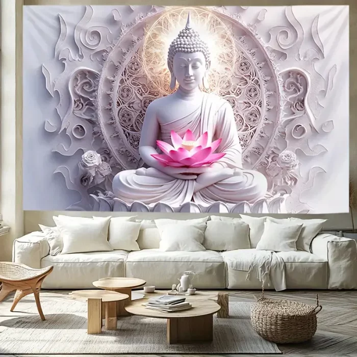 Buddha Prayer Tapestry Contemporary Golden Buddha and Lotus Mandala Serenity Meditation Theme Religious Theme Zen Home Deco - Image 5