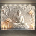 Buddha Prayer Tapestry Contemporary Golden Buddha and Lotus Mandala Serenity Meditation Theme Religious Theme Zen Home Deco - Image 7