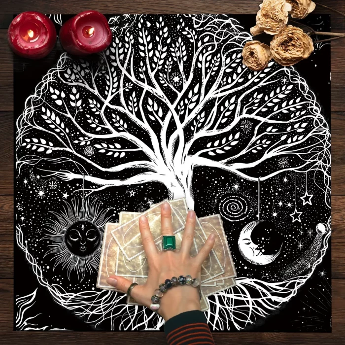 Tarot Square Tablecloth Sea Velvet Fabric Terrace Dining Table Cover Multi-purpose Towel Mandala Life Tree Butterfly - Image 4