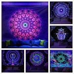 Blacklight Mandala Tapestry Bohemian Hippie Room Decor Aesthetic UV Reactive Yoga Meditation Wall Hanging Tapestrie for Bedroom