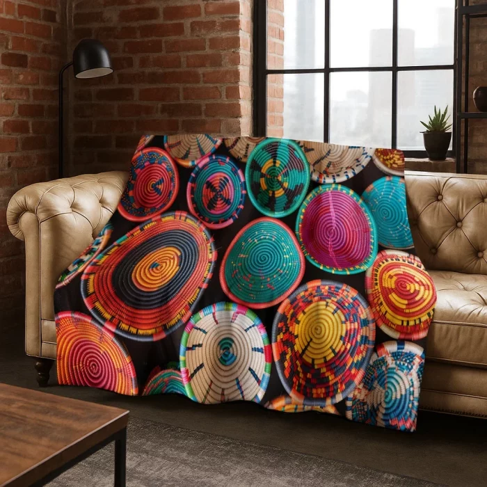 Colorful Baskets Mandala Bohemia Flannel Blanket Soft Warm Blanket for Bedroom Room Living Room Office Travel Camping Picnic - Image 4