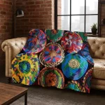 Colorful Baskets Mandala Bohemia Flannel Blanket Soft Warm Blanket for Bedroom Room Living Room Office Travel Camping Picnic