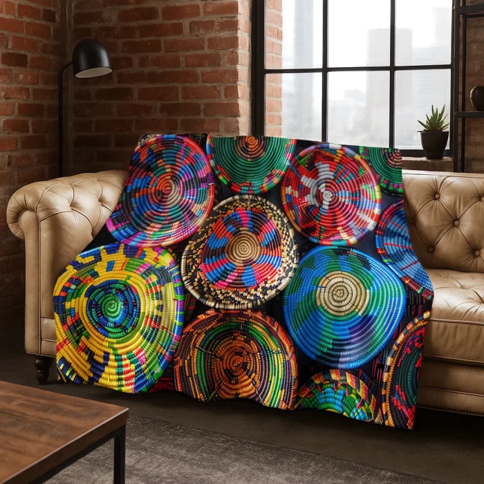 Colorful Baskets Mandala Bohemia Flannel Blanket Soft Warm Blanket for Bedroom Room Living Room Office Travel Camping Picnic - Image 2