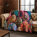 Colorful Baskets Mandala Bohemia Flannel Blanket Soft Warm Blanket for Bedroom Room Living Room Office Travel Camping Picnic - Image 5