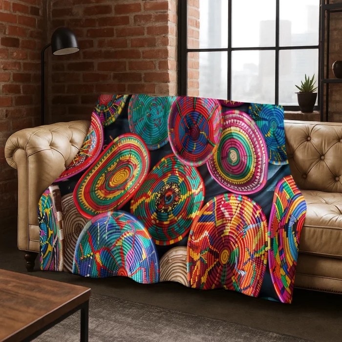 Colorful Baskets Mandala Bohemia Flannel Blanket Soft Warm Blanket for Bedroom Room Living Room Office Travel Camping Picnic - Image 5