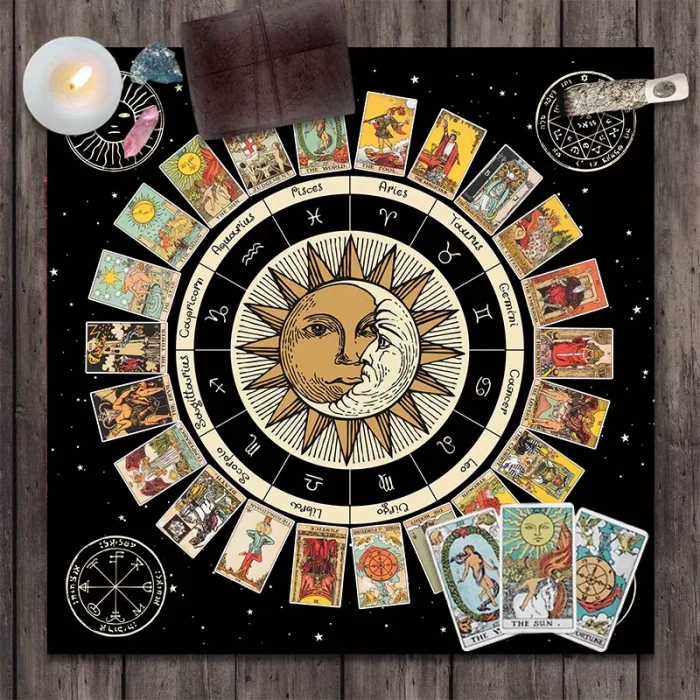 VIKAMA Mandala Flower Tarot Card Tablecloth Sun Tai Chi Tarot Card Tablecloth Divination Cloth Oracle Card Mat Home Decor - Image 4