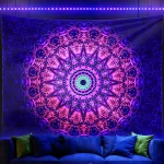 Blacklight Mandala Tapestry Bohemian Hippie Room Decor Aesthetic UV Reactive Yoga Meditation Wall Hanging Tapestrie for Bedroom - Image 4