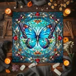 VIKAMA Dream Butterfly Tablecloth Color Glass Blue Butterfly Flowers Totem Waterproof Stain-Resistant Home Decoration - Image 2