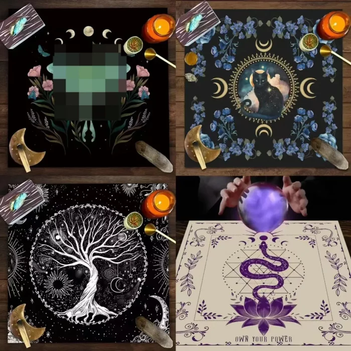 Tarot Square Tablecloth Sea Velvet Fabric Terrace Dining Table Cover Multi-purpose Towel Mandala Life Tree Butterfly - Image 3