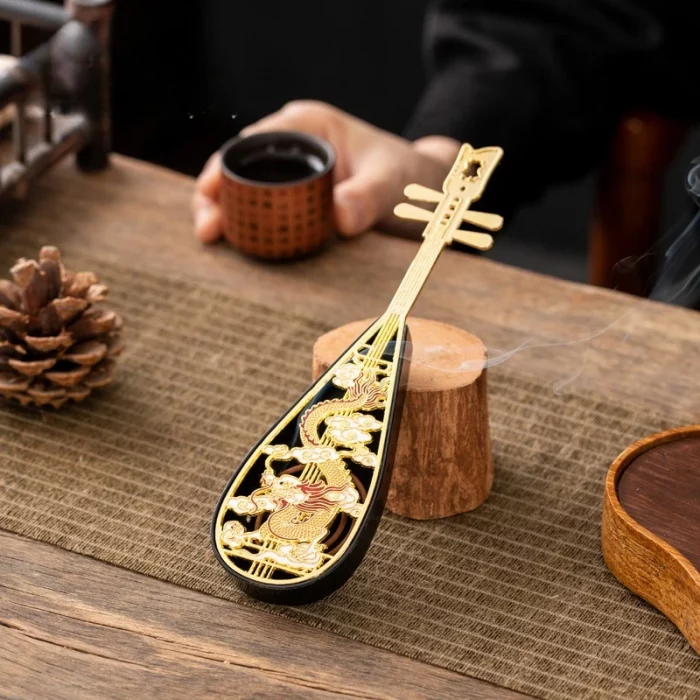 Creative Metal Pipa Incense Burner Chinese Loong Carving Hollow Out Incense Holder Home Fragrance Decorative Ornaments - Image 4