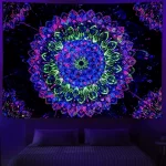 Blacklight Mandala Tapestry Bohemian Hippie Room Decor Aesthetic UV Reactive Yoga Meditation Wall Hanging Tapestrie for Bedroom - Image 3
