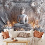 Buddha Prayer Tapestry Contemporary Golden Buddha and Lotus Mandala Serenity Meditation Theme Religious Theme Zen Home Deco - Image 6