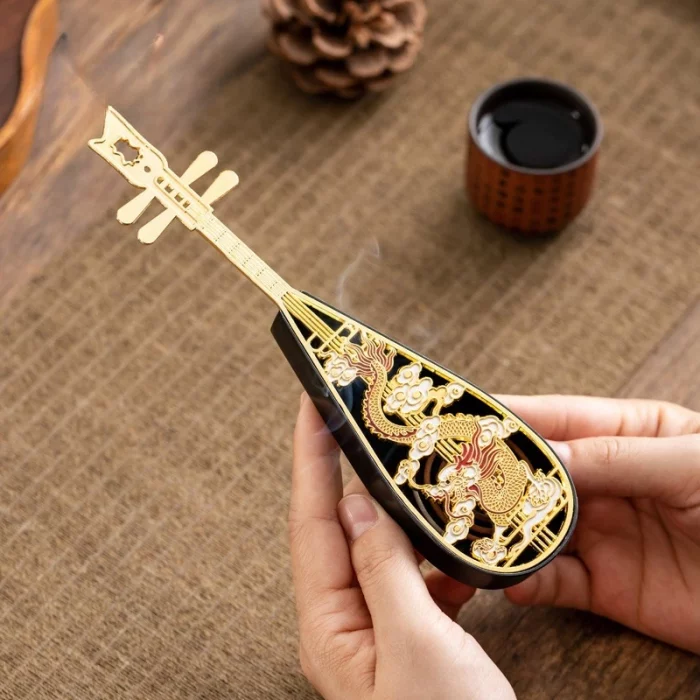 Creative Metal Pipa Incense Burner Chinese Loong Carving Hollow Out Incense Holder Home Fragrance Decorative Ornaments - Image 5