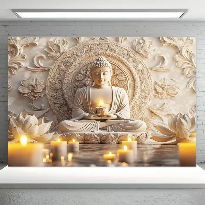 Buddha Prayer Tapestry Contemporary Golden Buddha and Lotus Mandala Serenity Meditation Theme Religious Theme Zen Home Deco - Image 1