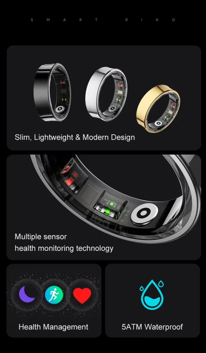 New Smart Ring R09 Health Monitor Multi Sport Mode Skin Temperature Measurement 5ATM Waterproof Smart Ring With Charging Case - Image 1