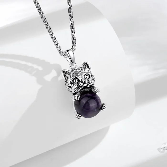 Eudora Cute Cat Amethyst Necklace Energy Natural Healing Stone Crystal Pendant Spiritual Jewelry Meditation Gift for Women Man - Image 5