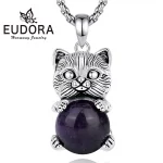 Eudora Cute Cat Amethyst Necklace Energy Natural Healing Stone Crystal Pendant Spiritual Jewelry Meditation Gift for Women Man - Image 2