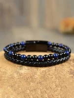 Tiger's Eye Bracelet-Black Obsidian Strength Calming Healing Stone Men's Bracelet-Spiritual Protection Balance Meditation Bracel