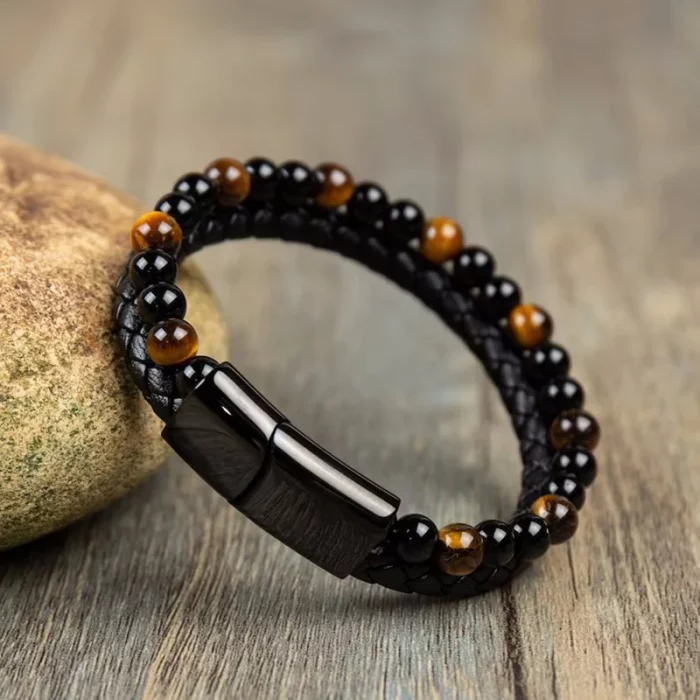Tiger's Eye Bracelet-Black Obsidian Strength Calming Healing Stone Men's Bracelet-Spiritual Protection Balance Meditation Bracel - Image 3