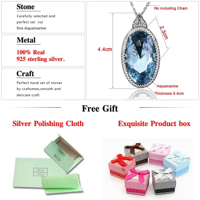 925 Sterling Silver Pendants For Women Vintage Oval Aquamarine Gemstone Pendant Necklace Gothic Style Fine Jewelry Wholesale New - Image 6