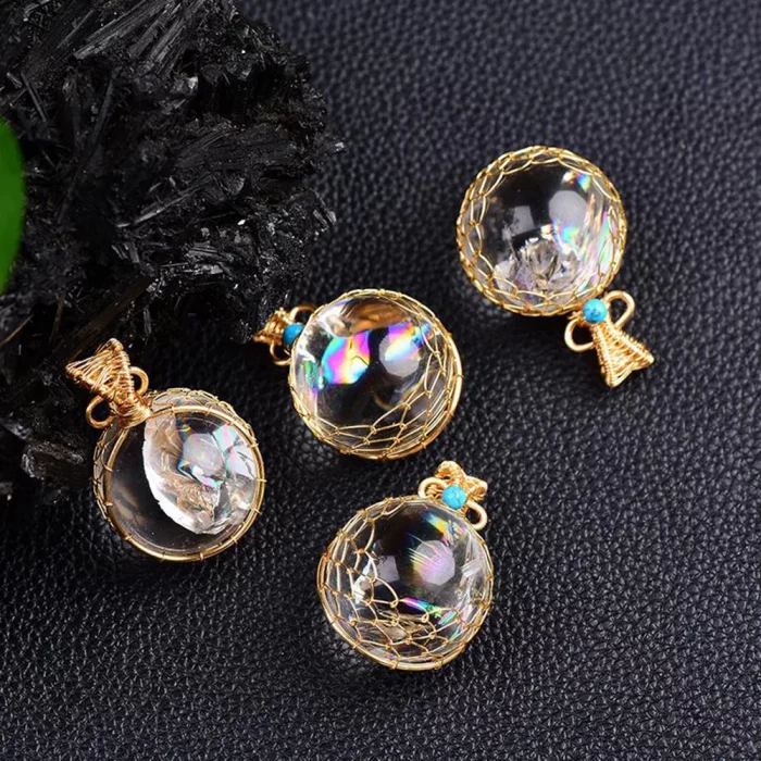 Natural Clear Quartz Crystal Mini Sphere Rainbow Ball Pendant Gifts - Image 4