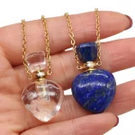 Clear Quartz Heart Bottle Essential Oil Pendant Necklaces for Women Natural Stone Lapis Lazuli Perfume Bottle Necklace Jewelry - Image 2