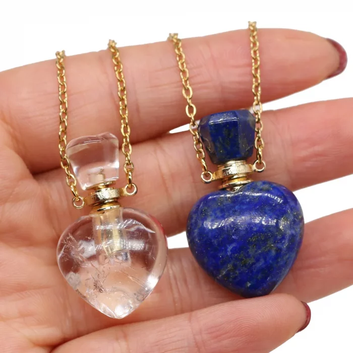 Clear Quartz Heart Bottle Essential Oil Pendant Necklaces for Women Natural Stone Lapis Lazuli Perfume Bottle Necklace Jewelry - Image 2