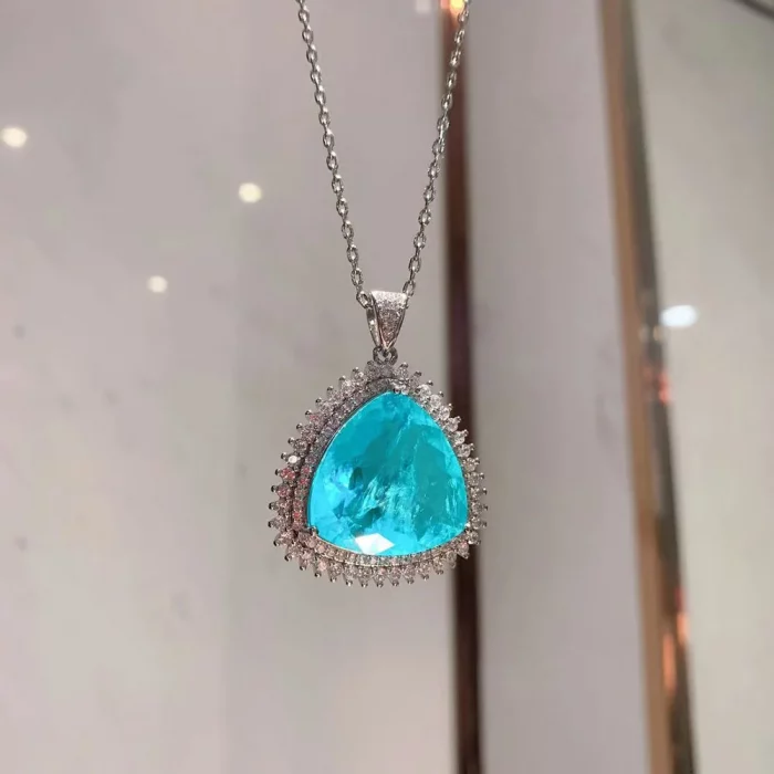 KNRIQUEN New Romantic Big Blue Stone Paraiba Aquamarine Lab Diamond Wedding Pendant Necklace for Women Fine Jewelry Female Gifts - Image 6
