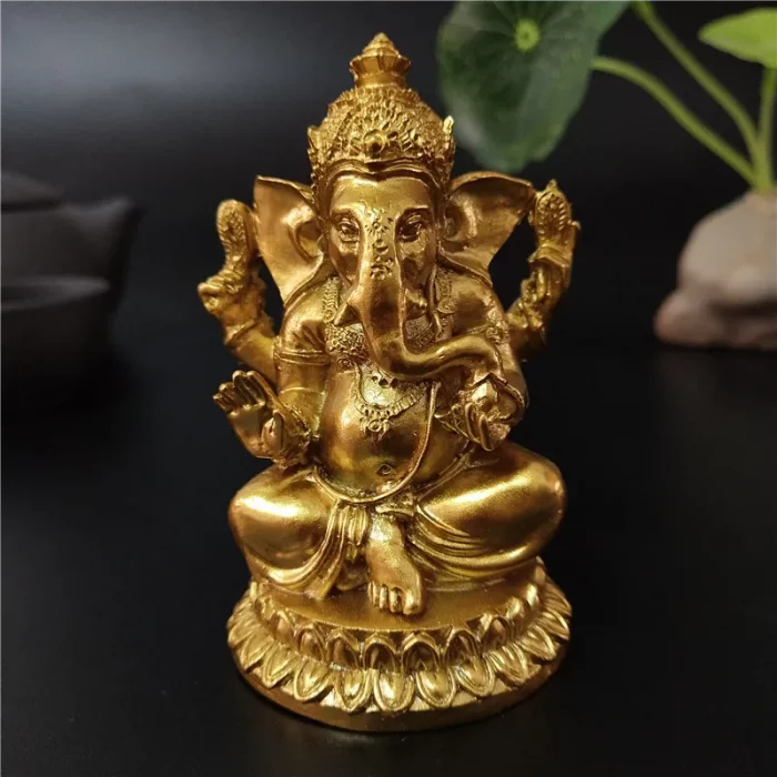 Gold Lord Ganesha Statue Buddha Elephant hindu God Sculpture Figurines Resin Home Garden Decoration Buddha Statues For House - Image 2