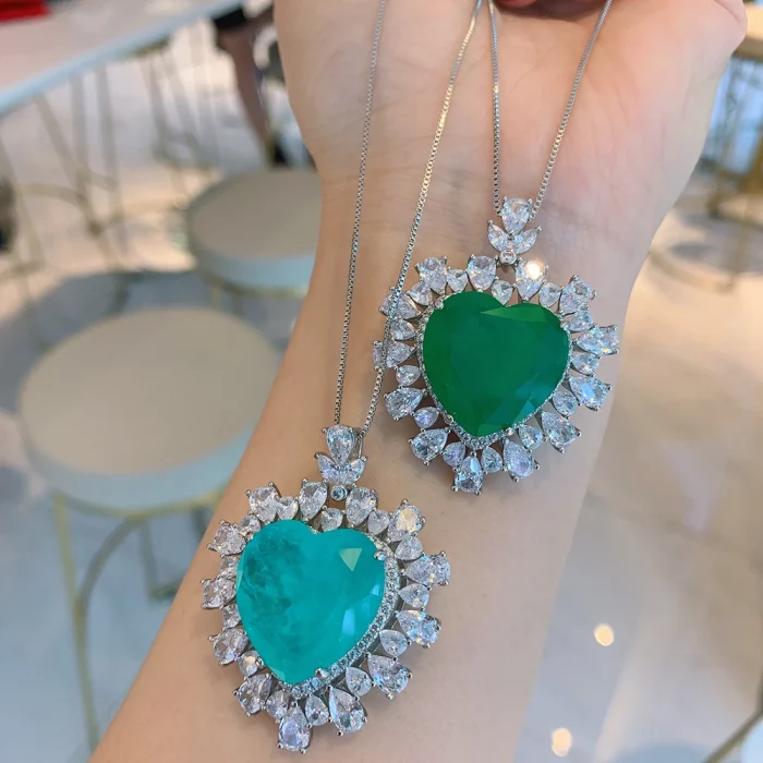 Charms 20*20mm Hear-Shaped Paraiba Tourmaline Emerald Lab Diamond Gemstone Pendant Necklace for Women Wedding Party Fine Jewelry - Image 7