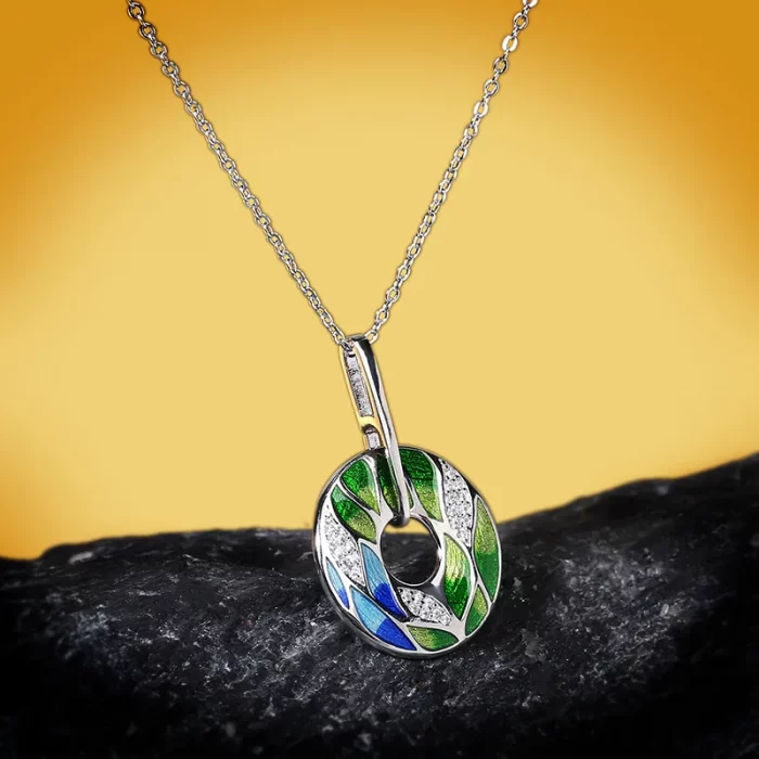 2021 Newest For Women Genuine 925 Sterling Silver Green Bamboo Leaves Luminous CZ Trendy Jewelry Handmade Enamel Jewelry - Image 4