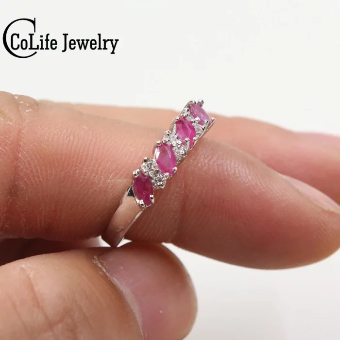 Hotsale Silver Ruby Engagement Ring for Woman 100% 2mm * 4mm Natural Ruby Ring 925 Sterling Silver Ruby Wedding Ring - Image 7