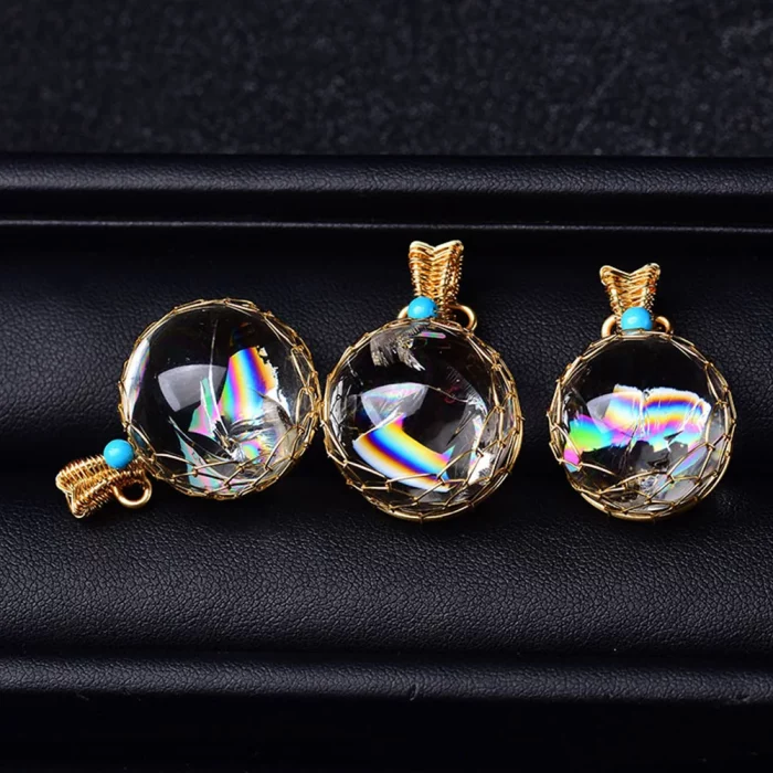 Natural Clear Quartz Crystal Mini Sphere Rainbow Ball Pendant Gifts - Image 5