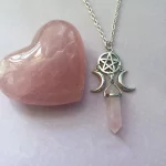Triple Goddess Crystal Point Pentacle Moon Necklace, Moonstone Pendant Wiccan Witchcraft Collar Jewelry Women Creative Gift - Image 3