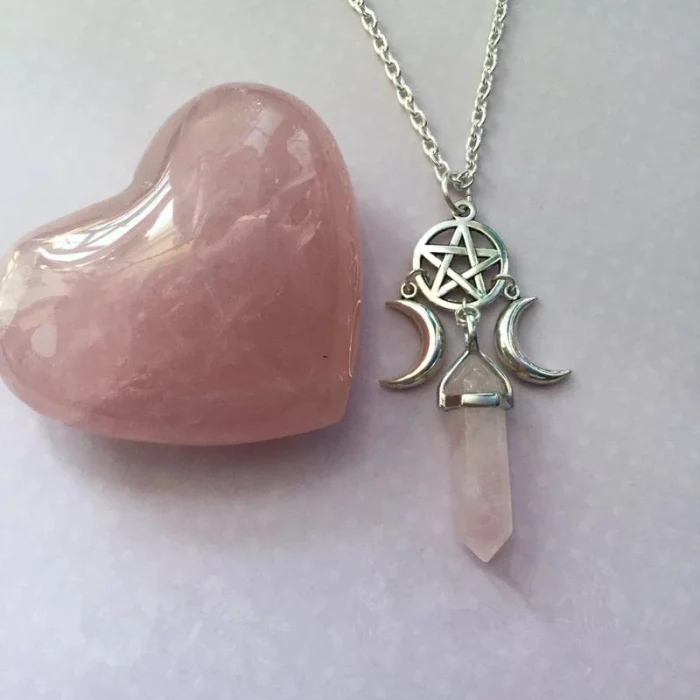 Triple Goddess Crystal Point Pentacle Moon Necklace, Moonstone Pendant Wiccan Witchcraft Collar Jewelry Women Creative Gift - Image 3