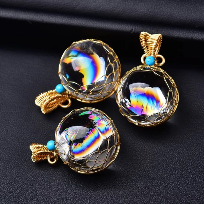 Natural Clear Quartz Crystal Mini Sphere Rainbow Ball Pendant Gifts - Image 3