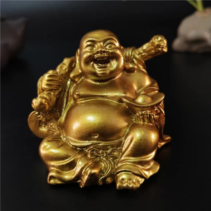 Golden Laughing Buddha Statue Chinese Feng Shui Lucky Money Maitreya Buddha Sculpture Figurines Home Garden Decoration Statues - Image 2