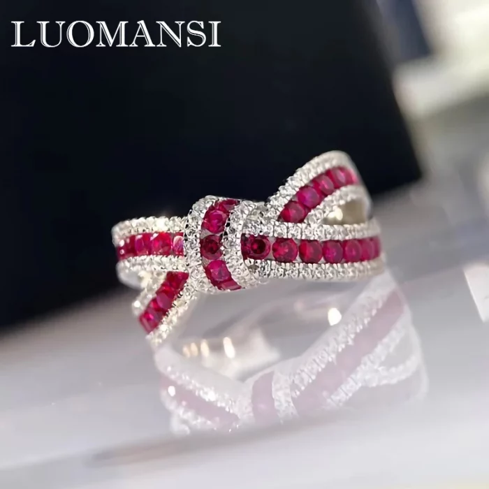 Luomansi Natural Ruby Bow Gemstone Ring S925 Sterling Silver Romantic Woman Anniversary Party High Jewelry - Image 2