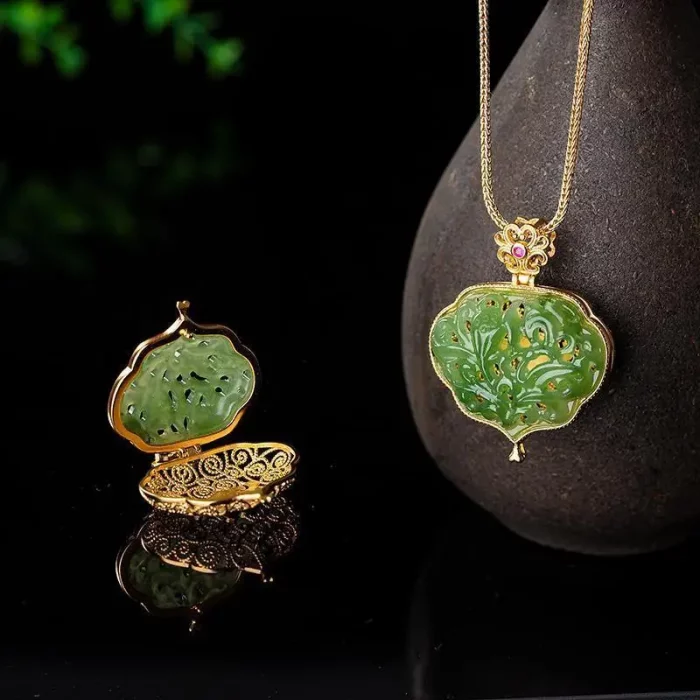 Original new silver inlaid natural Hetian jade hollow carved filigree sachet pendant ancient gold craft necklace ladies jewelry - Image 7