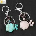 CSJA Hexagram Natural Stone Keychains Reiki Quartz Crystal Key Chain Handbag Decor Motorcycle Keyring for Women Men Jewelry G532 - Image 5