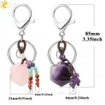 CSJA Hexagram Natural Stone Keychains Reiki Quartz Crystal Key Chain Handbag Decor Motorcycle Keyring for Women Men Jewelry G532 - Image 7