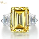 Wong Rain Vintage 925 Sterling Silver Emerald Cut Lab Sapphire Gemstone Wedding Engagement Ring Fine Jewelry Wholesale