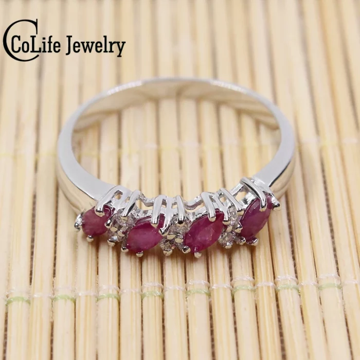 Hotsale Silver Ruby Engagement Ring for Woman 100% 2mm * 4mm Natural Ruby Ring 925 Sterling Silver Ruby Wedding Ring - Image 3
