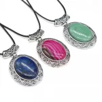 Natural Stone Pendant Oval Shape Lapis lazuli Crystal Ladies Fashion Pendants Necklace Leather Rope Chain Jewelry Making - Image 2