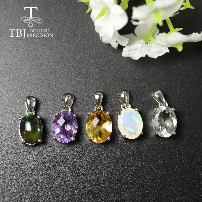 Multi ov 7*9mm Gemstone Pendant ,simple design black opal neckalce aquamarine pendant labradorite pendant 925 sterling silver - Image 4