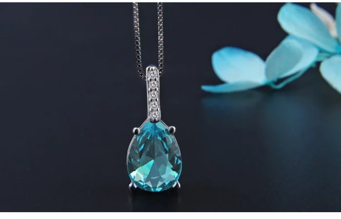 Natural Blue Topaz Pendant S925 Sterling Silver Aquamarine Carat Fashion Necklace Wedding Bizuteria Pierscionki Pendant Women - Image 7