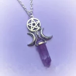 Triple Goddess Crystal Point Pentacle Moon Necklace, Moonstone Pendant Wiccan Witchcraft Collar Jewelry Women Creative Gift - Image 5